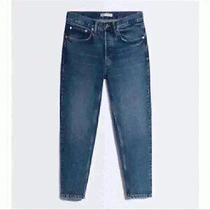 Zara Jeans Slim Fit Ankle Cropped Button Fly Vintage Dark Blue Size 18